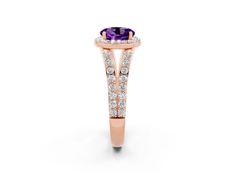 Rose gold Round Cut Amethyst Split Shank Halo Ring with Four-Prong Setting_26