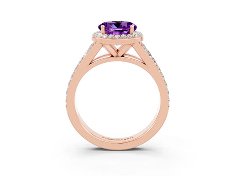 Rose gold Round Cut Amethyst Split Shank Halo Ring with Four-Prong Setting_27