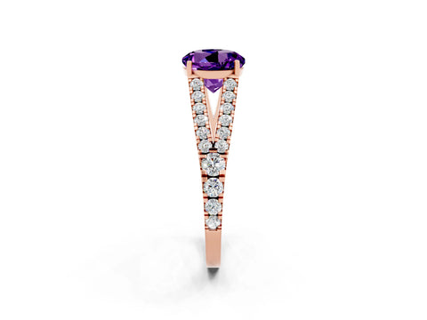 Rose gold Round Cut Amethyst Split Shank Pavé Engagement Ring with Four-Prong Setting_14