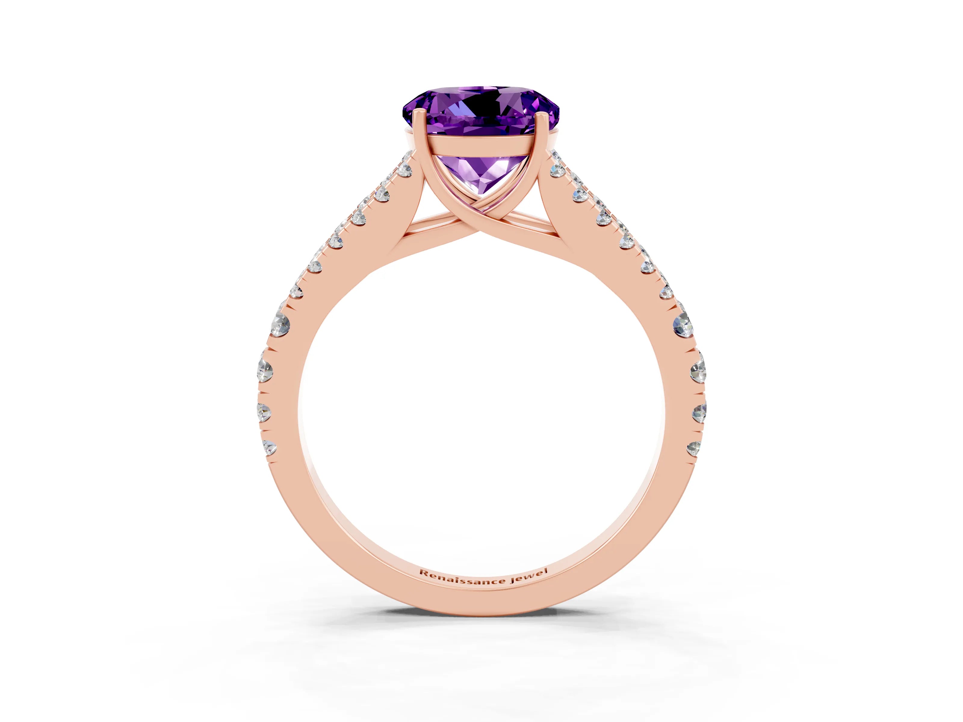 Rose gold Round Cut Amethyst Split Shank Pavé Engagement Ring with Four-Prong Setting_15