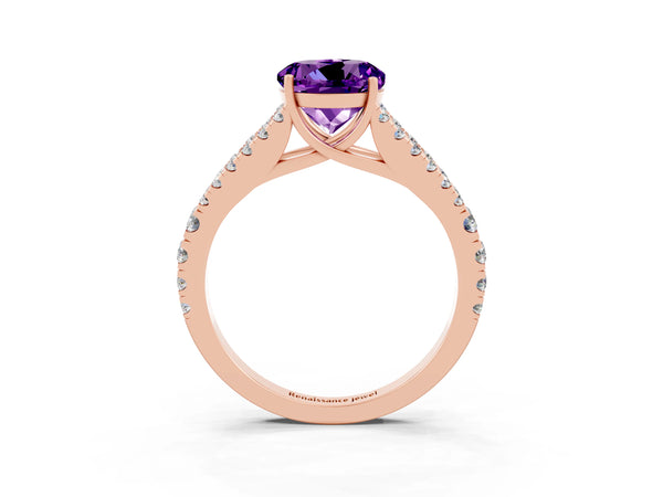 Rose gold Round Cut Amethyst Split Shank Pavé Engagement Ring with Four-Prong Setting