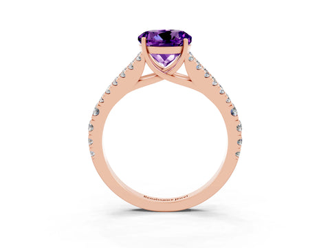 Rose gold Round Cut Amethyst Split Shank Pavé Engagement Ring with Four-Prong Setting_15
