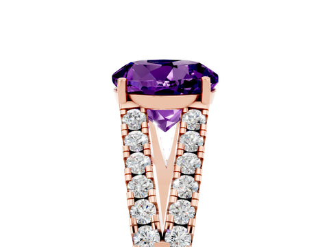 Rose gold Round Cut Amethyst Split Shank Pavé Engagement Ring with Four-Prong Setting_17