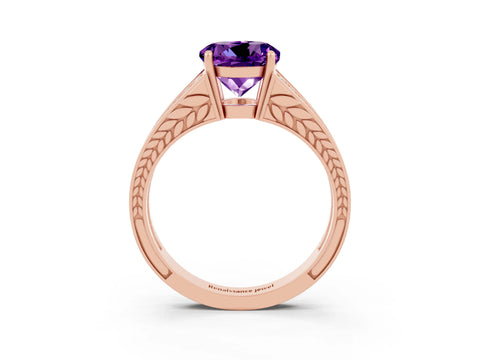 Rose gold Round Cut Amethyst Split Shank Ring with Pavé Band and Four-Prong Setting_3