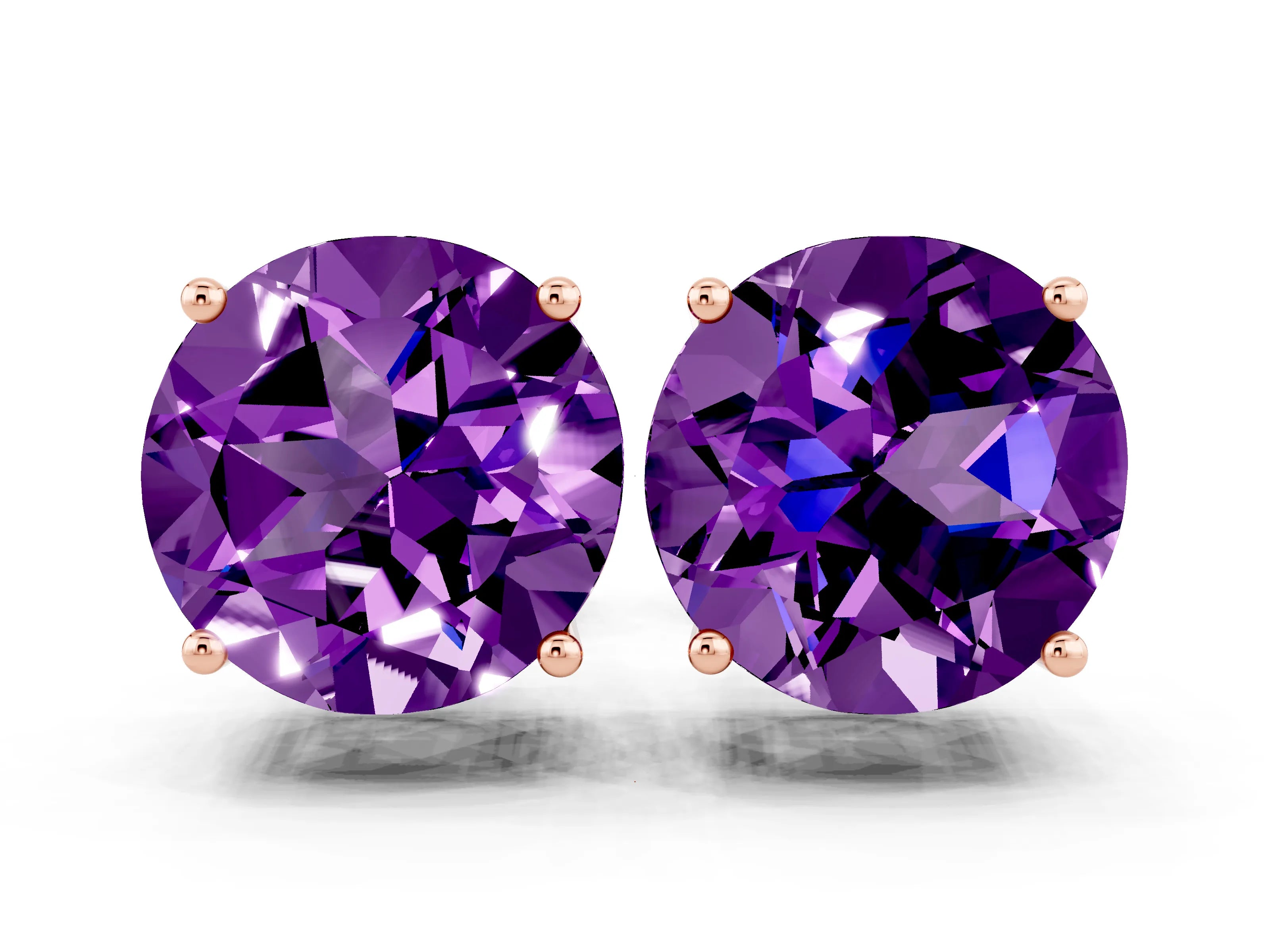 Rose gold Round Cut Amethyst Stud Earrings_18
