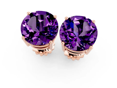 Rose gold Round Cut Amethyst Stud Earrings_19