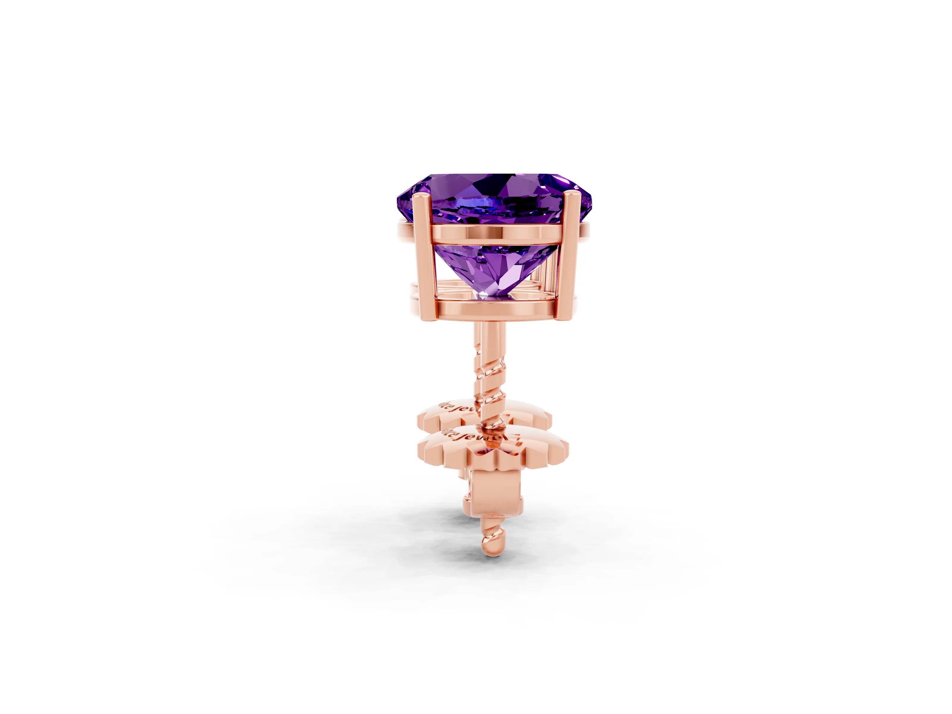 Rose gold Round Cut Amethyst Stud Earrings_20
