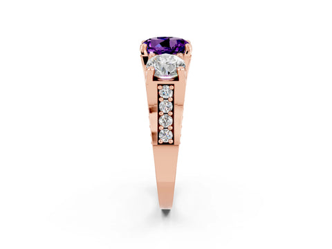 Rose gold Round Cut Amethyst Three-Stone Ring with Channel Set Band and Four-Prong Setting_2