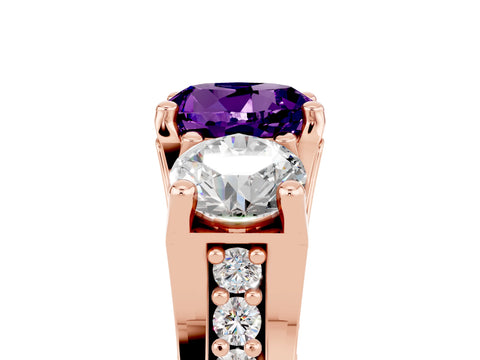 Rose gold Round Cut Amethyst Three-Stone Ring with Channel Set Band and Four-Prong Setting_5