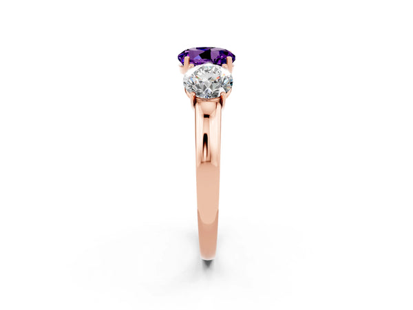 Rose gold Round Cut Amethyst Three-Stone Ring with Four-Prong Setting and Classic Band
