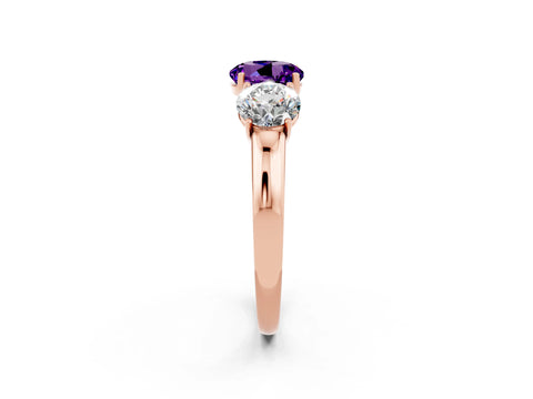 Rose gold Round Cut Amethyst Three-Stone Ring with Four-Prong Setting and Classic Band_2