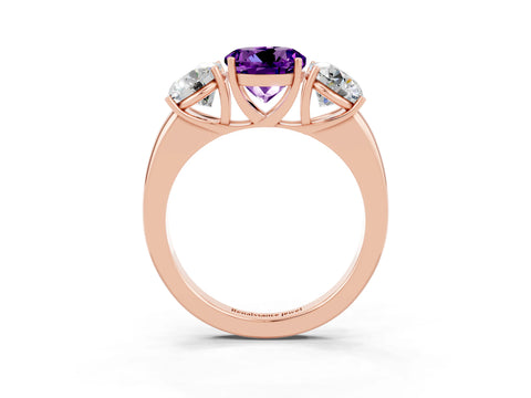 Rose gold Round Cut Amethyst Three-Stone Ring with Four-Prong Setting and Classic Band_3