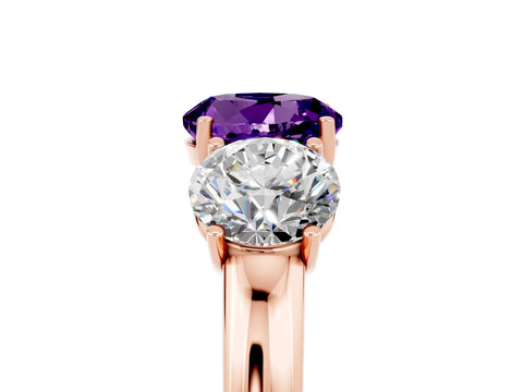 Rose gold Round Cut Amethyst Three-Stone Ring with Four-Prong Setting and Classic Band_5