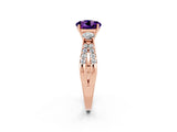 Rose gold Round Cut Amethyst Three-Stone Ring with Pavé Split Shank and Four-Prong Setting_2