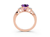 Rose gold Round Cut Amethyst Three-Stone Ring with Pavé Split Shank and Four-Prong Setting_3