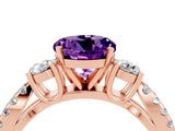 Rose gold Round Cut Amethyst Three-Stone Ring with Pavé Split Shank and Four-Prong Setting_4