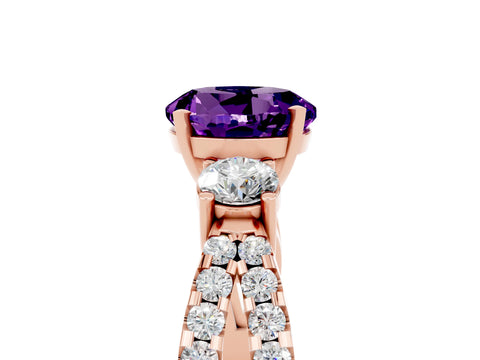 Rose gold Round Cut Amethyst Three-Stone Ring with Pavé Split Shank and Four-Prong Setting_5