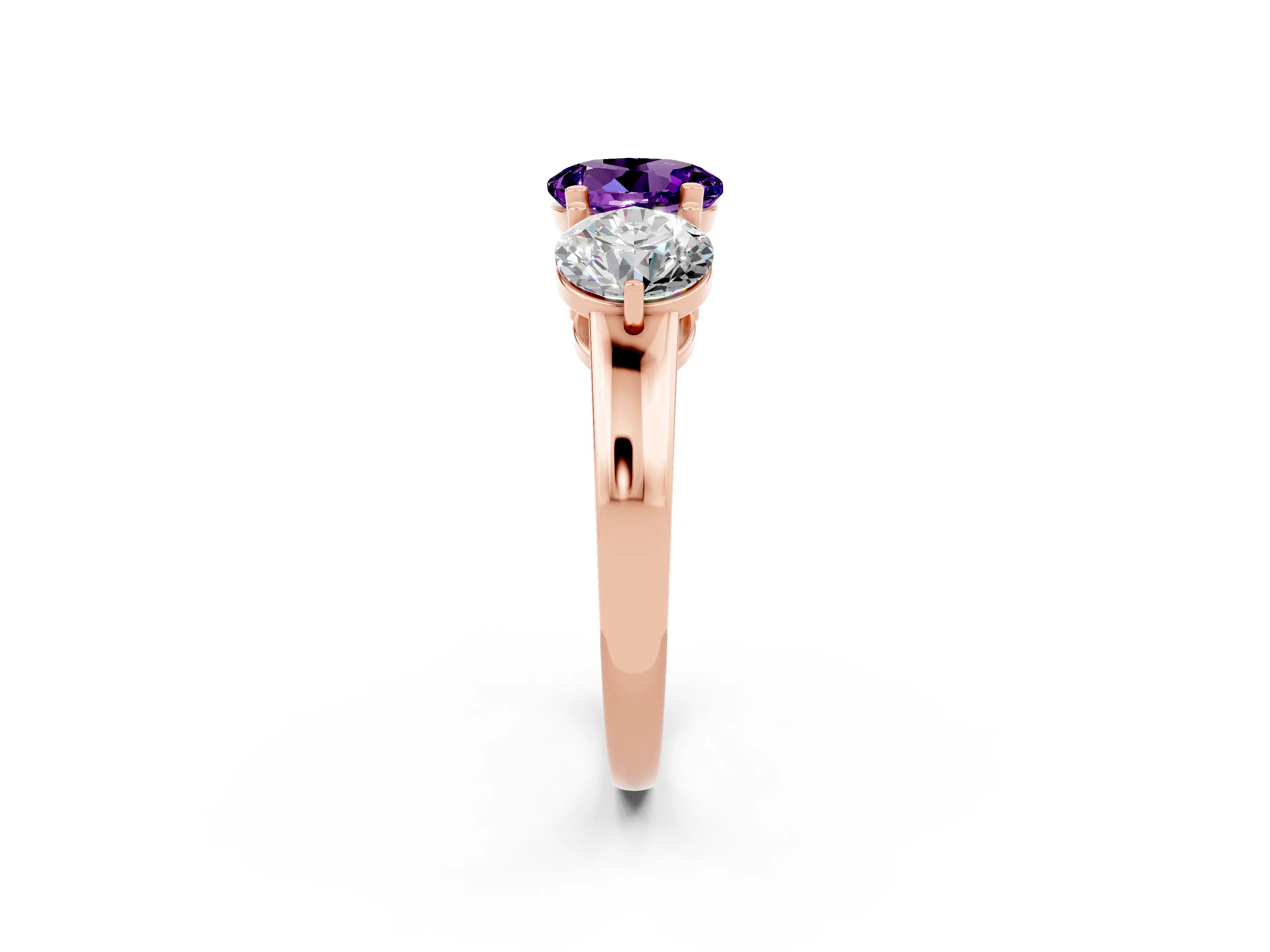 Rose gold Round Cut Amethyst Three-Stone Ring with Prong Setting and Classic Band_2