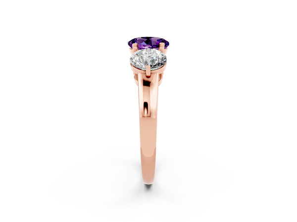 Rose gold Round Cut Amethyst Three-Stone Ring with Prong Setting and Classic Band