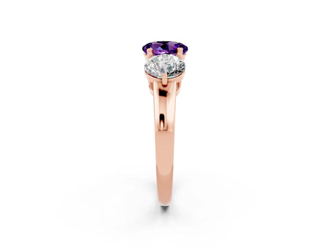 Rose gold Round Cut Amethyst Three-Stone Ring with Prong Setting and Classic Band_2