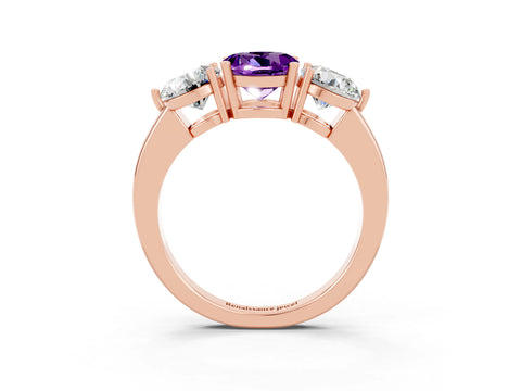Rose gold Round Cut Amethyst Three-Stone Ring with Prong Setting and Classic Band_3