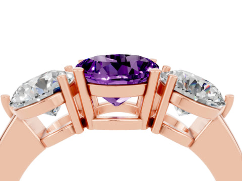 Rose gold Round Cut Amethyst Three-Stone Ring with Prong Setting and Classic Band_4