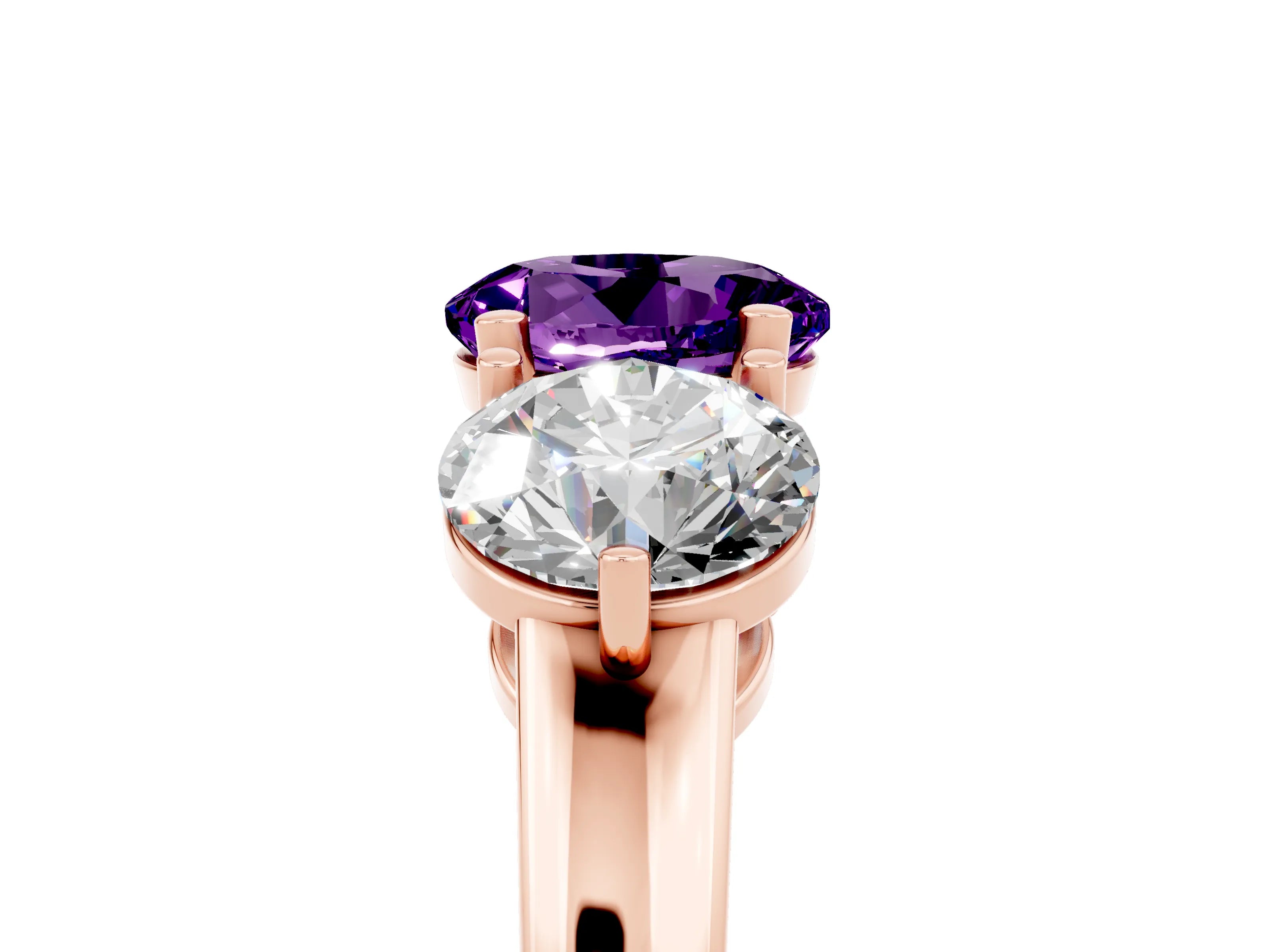 Rose gold Round Cut Amethyst Three-Stone Ring with Prong Setting and Classic Band_5