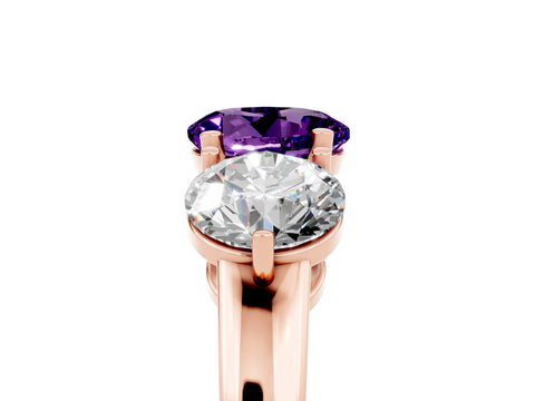 Rose gold Round Cut Amethyst Three-Stone Ring with Prong Setting and Classic Band_5