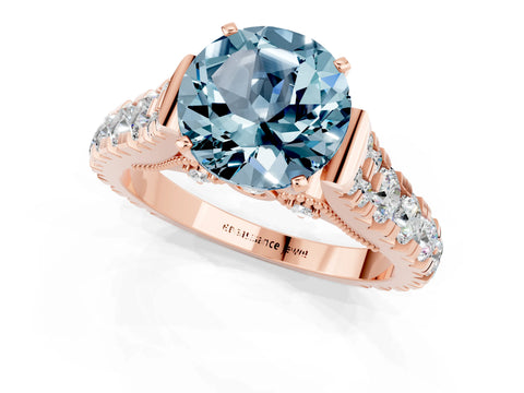 Rose gold Round Cut Aquamarine Classic Solitaire Ring with Pavé Band and Four-Prong Setting_11