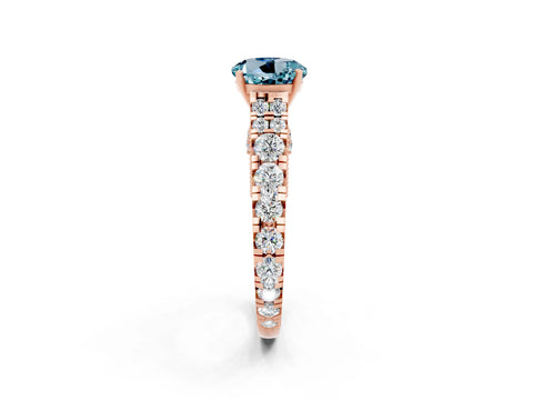 Rose gold Round Cut Aquamarine Classic Solitaire Ring with Pavé Band and Four-Prong Setting_12