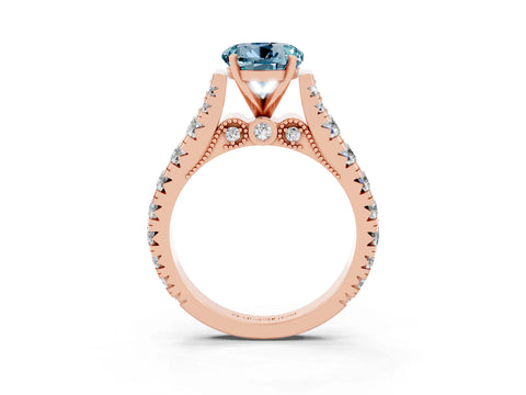 Rose gold Round Cut Aquamarine Classic Solitaire Ring with Pavé Band and Four-Prong Setting_13