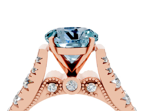 Rose gold Round Cut Aquamarine Classic Solitaire Ring with Pavé Band and Four-Prong Setting_14