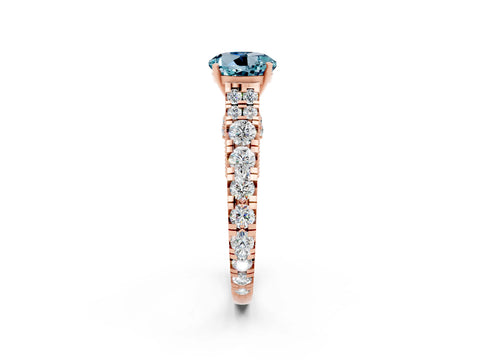 Rose gold Round Cut Aquamarine Classic Solitaire Ring with Pavé Band and Four-Prong Setting_24