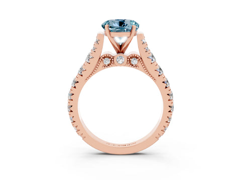 Rose gold Round Cut Aquamarine Classic Solitaire Ring with Pavé Band and Four-Prong Setting_3