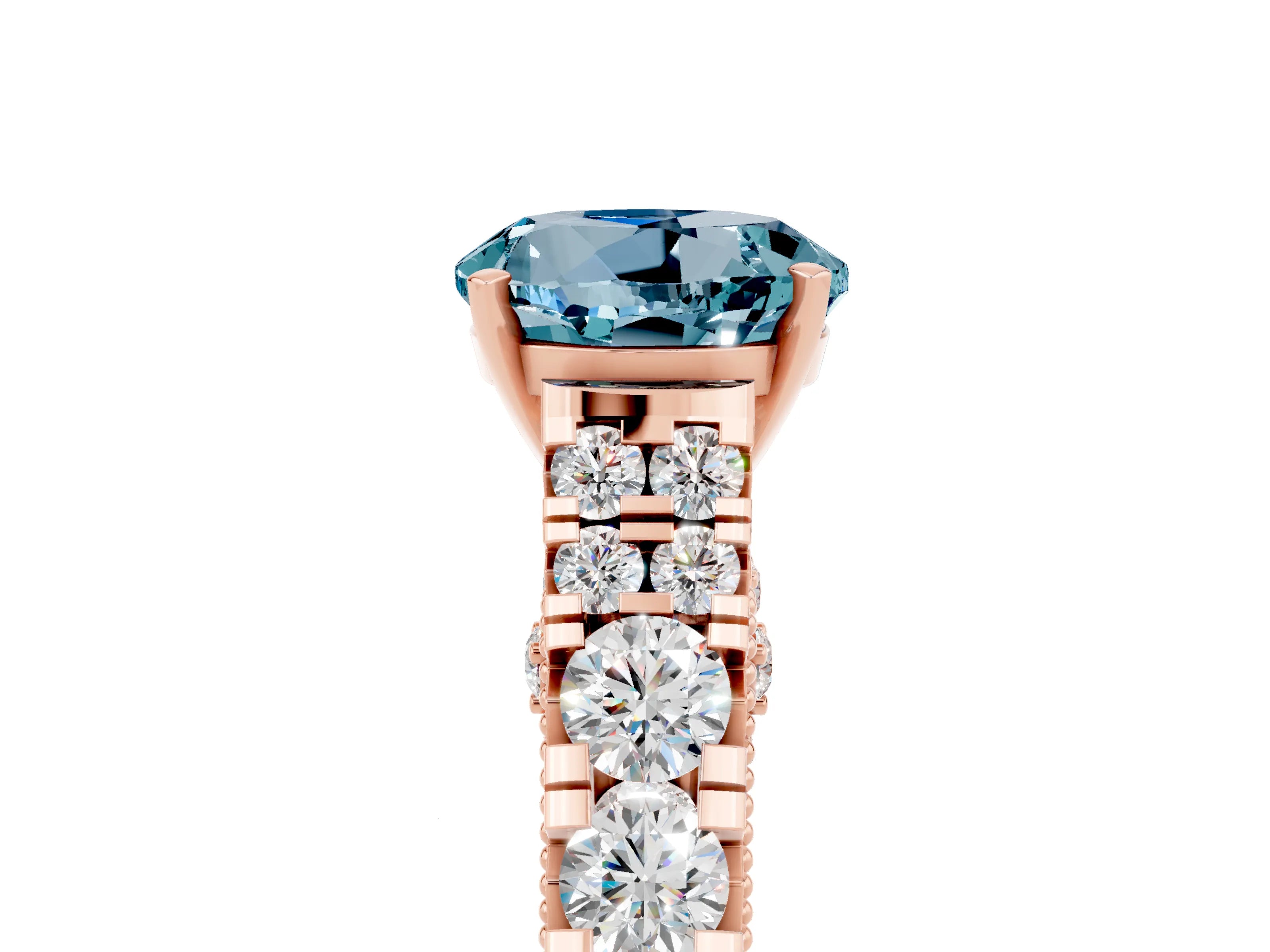 Rose gold Round Cut Aquamarine Classic Solitaire Ring with Pavé Band and Four-Prong Setting_5