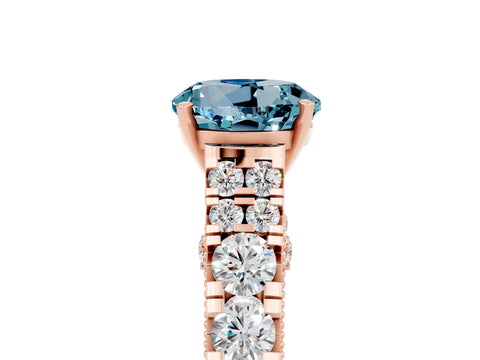 Rose gold Round Cut Aquamarine Classic Solitaire Ring with Pavé Band and Four-Prong Setting_5