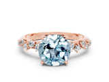 Rose gold Round Cut Aquamarine Cluster Side Stone Solitaire Ring with Prong Setting_24