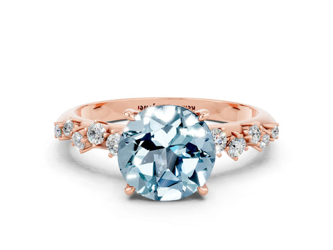 Rose gold Round Cut Aquamarine Cluster Side Stone Solitaire Ring with Prong Setting_24