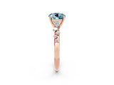 Rose gold Round Cut Aquamarine Cluster Side Stone Solitaire Ring with Prong Setting_26