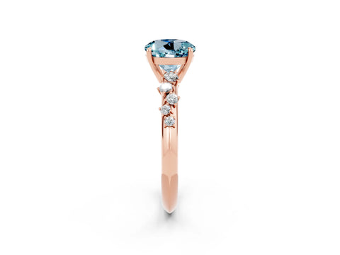 Rose gold Round Cut Aquamarine Cluster Side Stone Solitaire Ring with Prong Setting_26