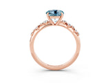 Rose gold Round Cut Aquamarine Cluster Side Stone Solitaire Ring with Prong Setting_27