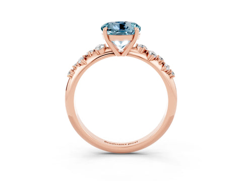 Rose gold Round Cut Aquamarine Cluster Side Stone Solitaire Ring with Prong Setting_27