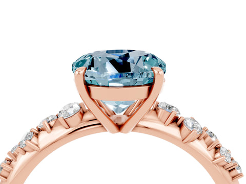 Rose gold Round Cut Aquamarine Cluster Side Stone Solitaire Ring with Prong Setting_28