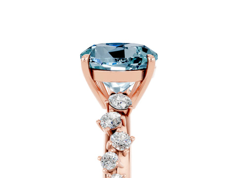 Rose gold Round Cut Aquamarine Cluster Side Stone Solitaire Ring with Prong Setting_29