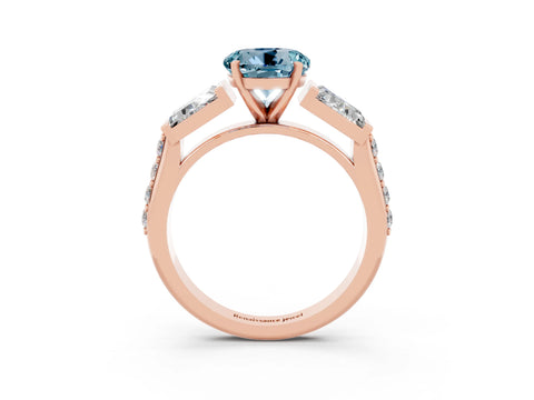 Rose gold Round Cut Aquamarine Engagement Ring with Baguette Side Stones and Channel Set Band_3