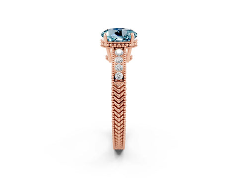 Rose gold Round Cut Aquamarine Engagement Ring with Milgrain Channel Set Band and Prong Setting_2