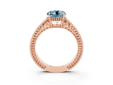 Rose gold Round Cut Aquamarine Engagement Ring with Milgrain Channel Set Band and Prong Setting_3