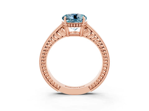 Rose gold Round Cut Aquamarine Engagement Ring with Milgrain Channel Set Band and Prong Setting_3