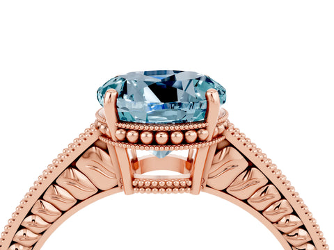 Rose gold Round Cut Aquamarine Engagement Ring with Milgrain Channel Set Band and Prong Setting_4