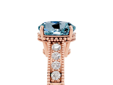 Rose gold Round Cut Aquamarine Engagement Ring with Milgrain Channel Set Band and Prong Setting_5